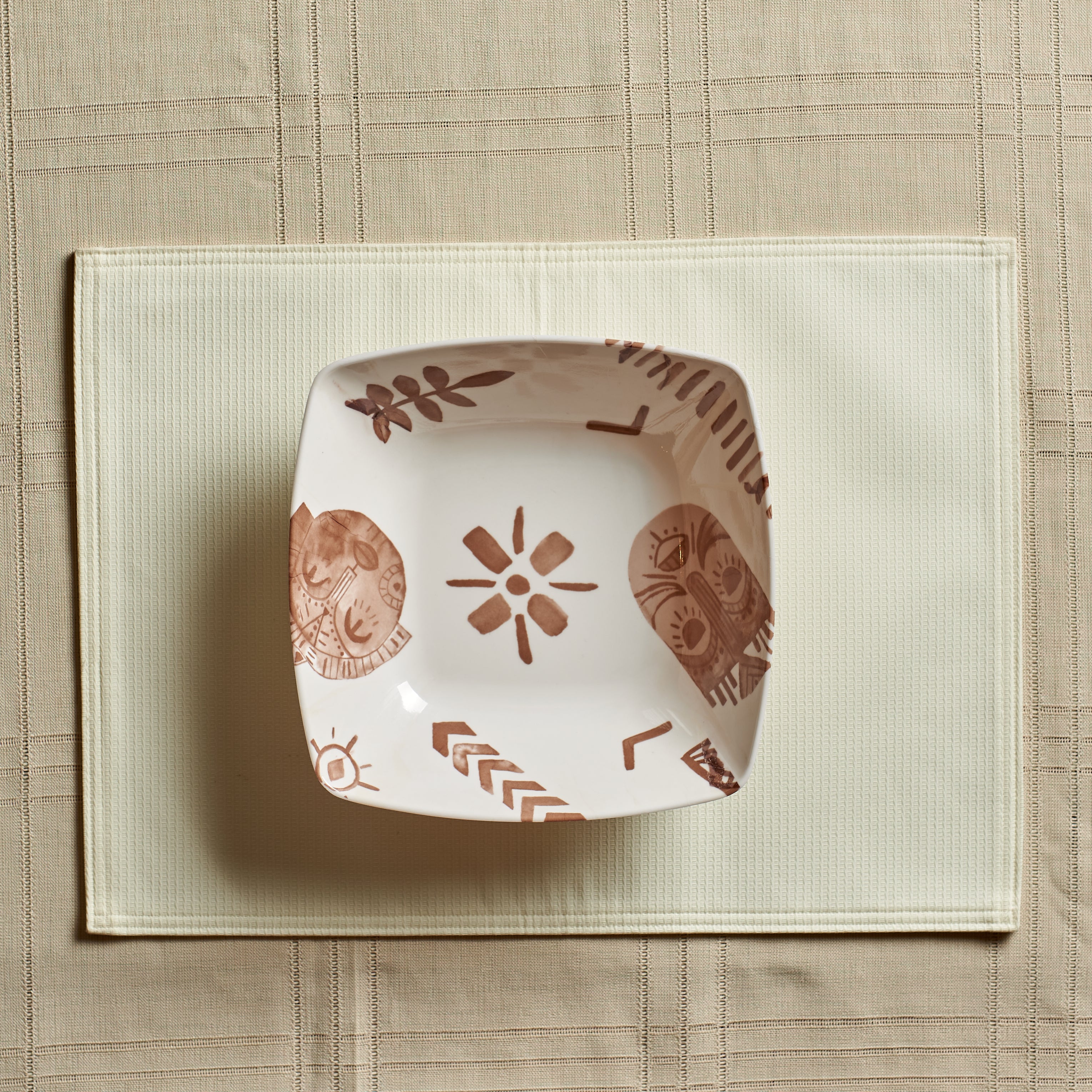 Beige Tribal Serving Bowl